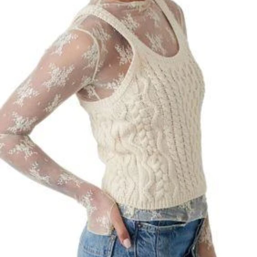 NEW Free People High Tide  100% Cotton Cable Tank top in cream 1225